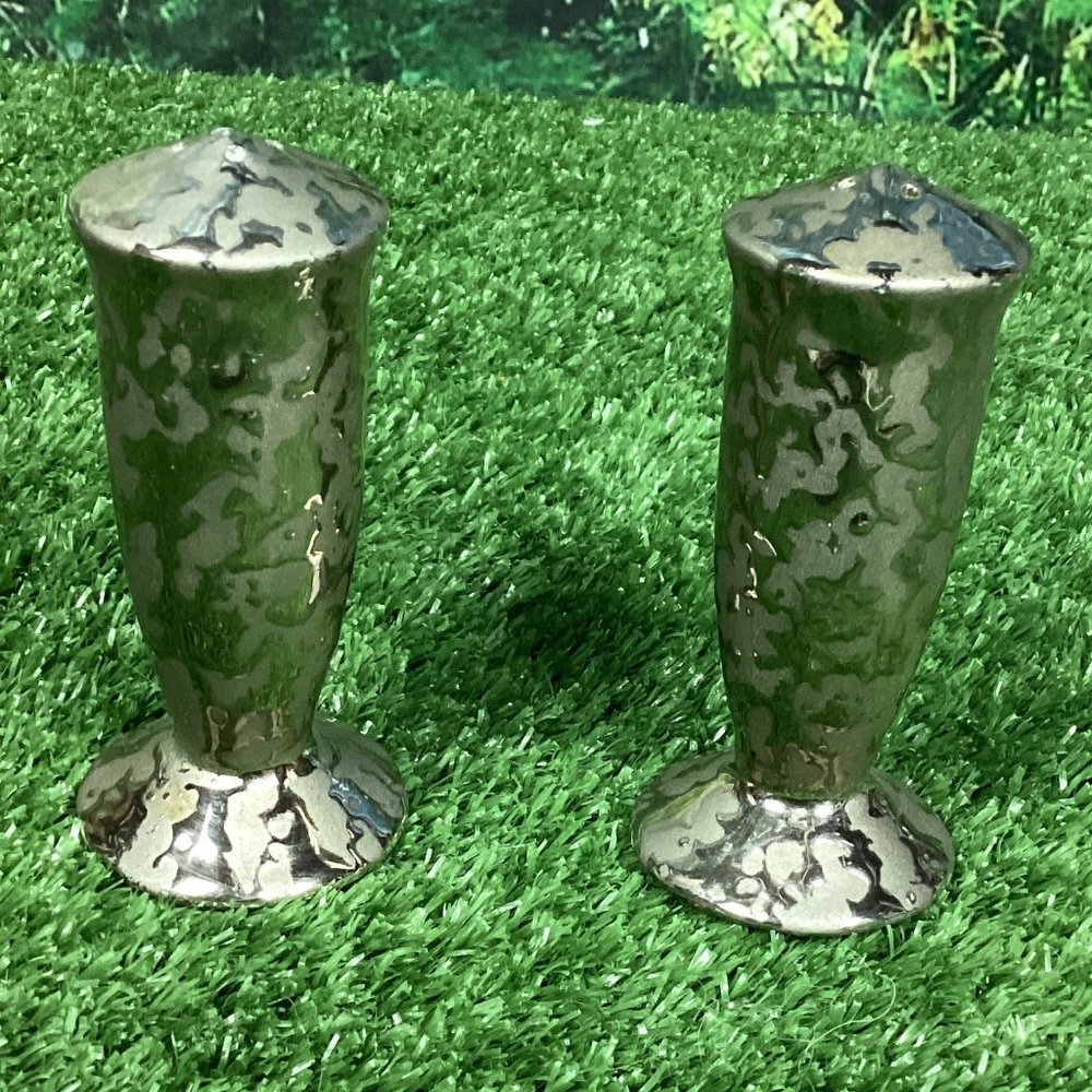 Vintage Salt Pepper Shakers Silver Two Tone Ceramic